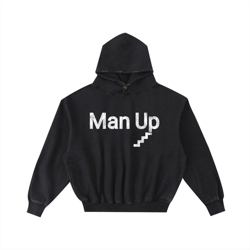 MAN UP Frayed Enzyme Washed Fleece Hoodie